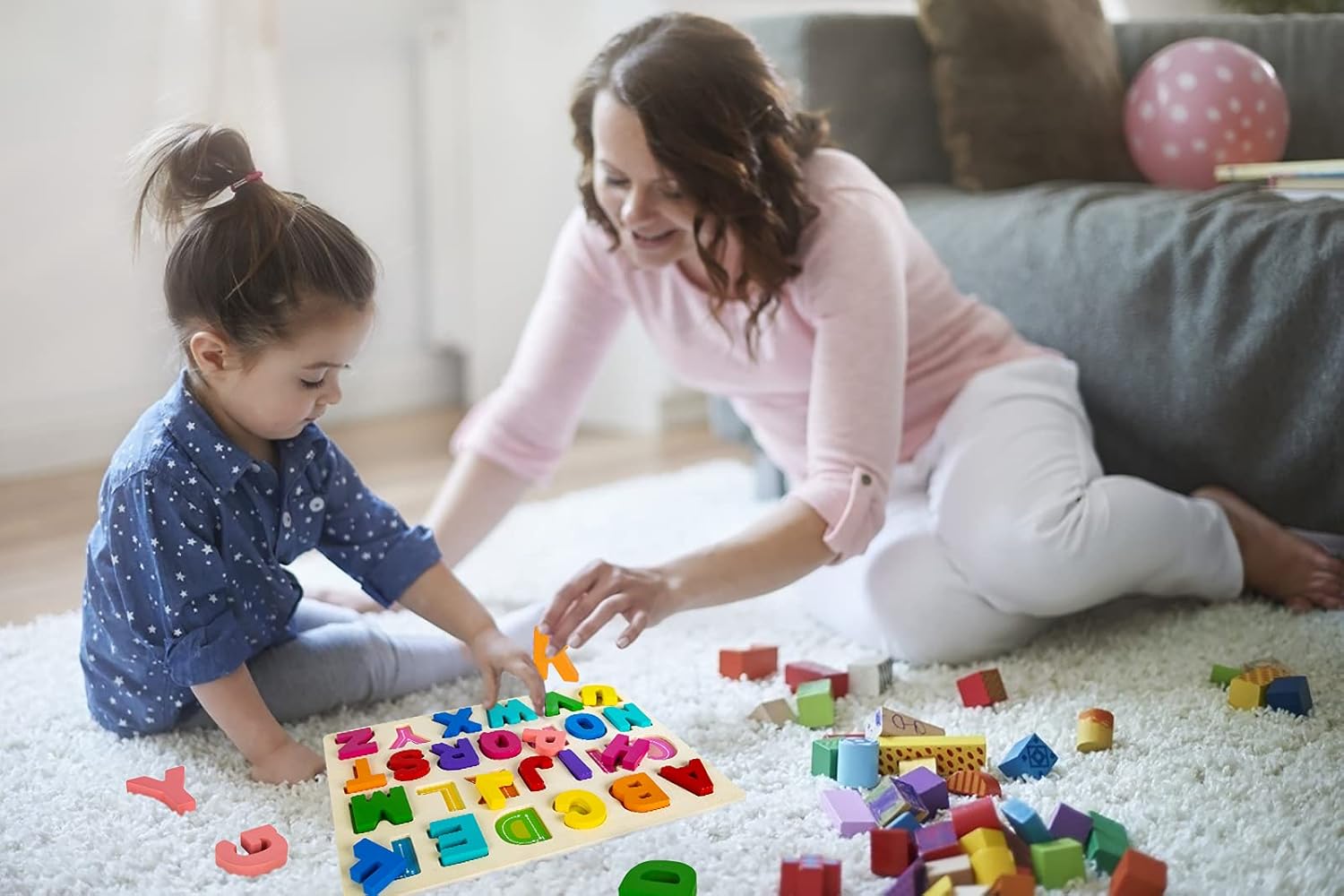 Attmu Alphabet Puzzles Wooden Puzzles for Toddlers Toy, Shape ABC Puzzle Alphabet Learning Toys Preschool Educational Toys Gift for Girls Boys